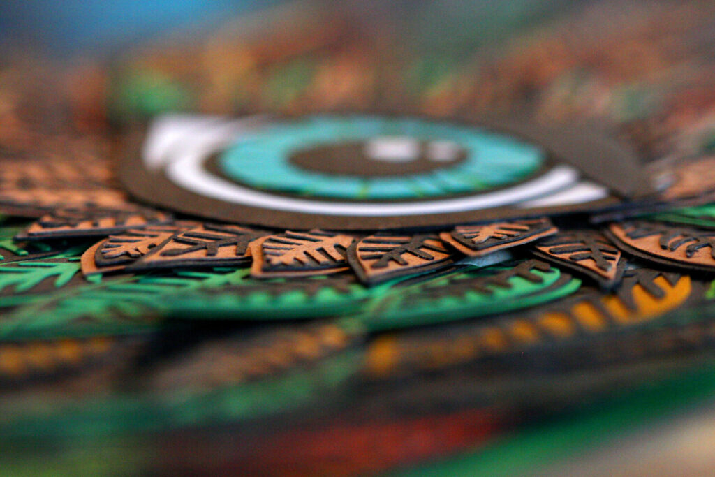 Close-up of an eye made of layered paper